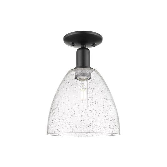 Innovations Bristol 9in 1-Light Semi-Flush Mount | Industrial Matte Black Steel and Seedy Glass | Damp-Rated Hallway & Entryway | Model 716-1C-BK-GBD-94