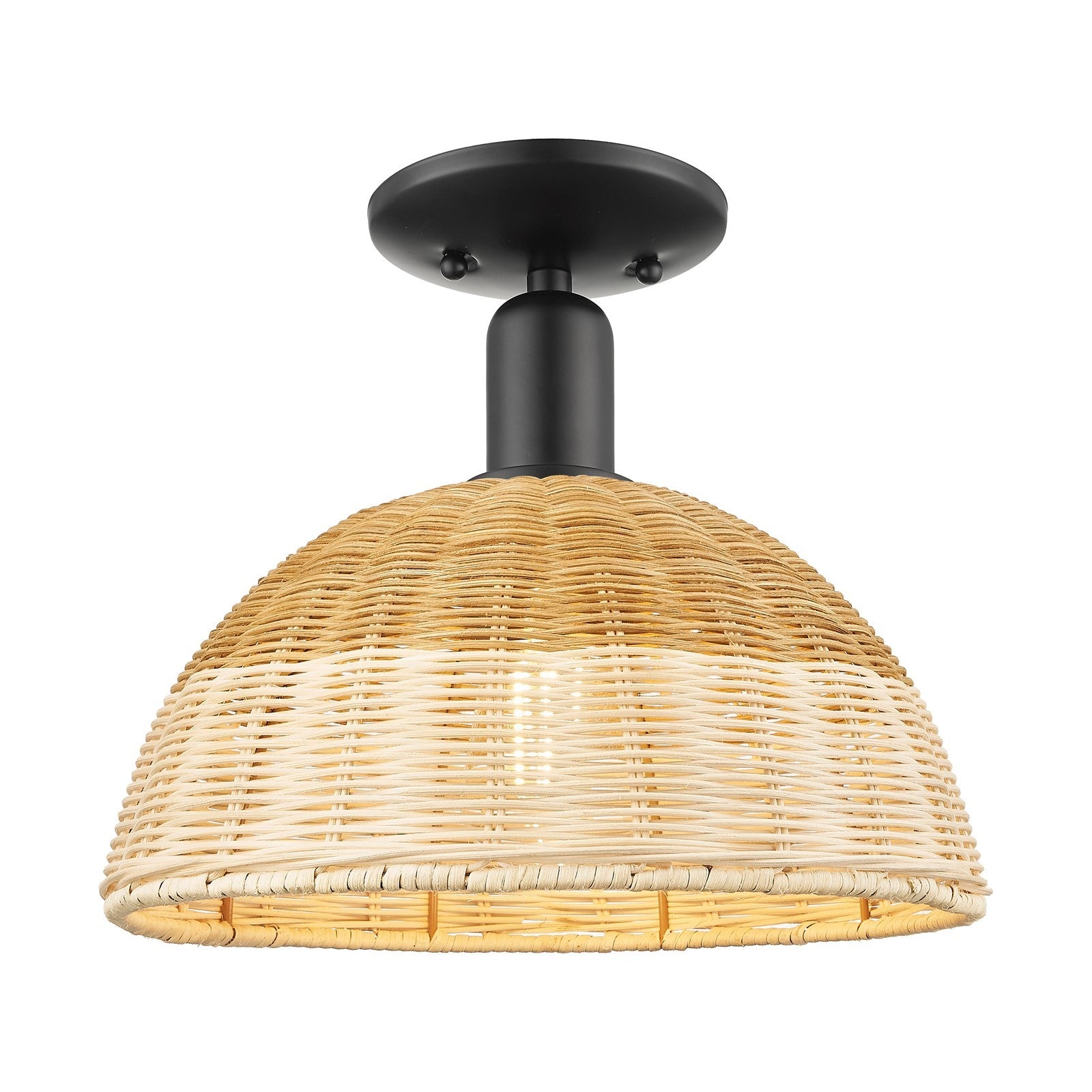 Innovations Natural Ballston Dome 12in 1-Light Semi-Flush Mount | Farmhouse Matte Black Steel and Natural Fiber Dome Shade | Model 716-1C-BK-NBD2-12-NAT
