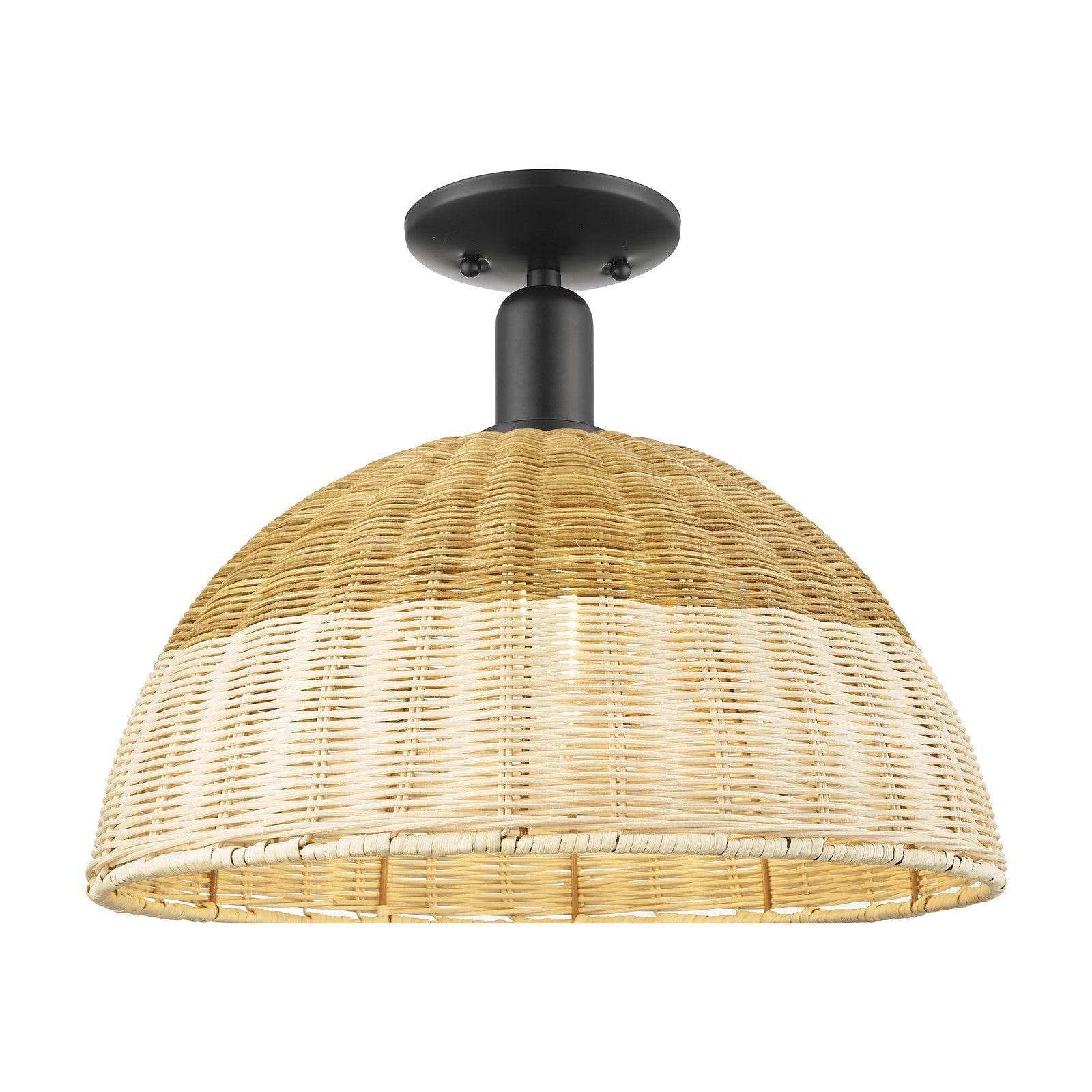 Innovations Natural Ballston Dome 16in 1-Light Semi-Flush Mount | Farmhouse Matte Black Steel and Natural Fiber Dome Shade | Model 716-1C-BK-NBD2-16-NAT