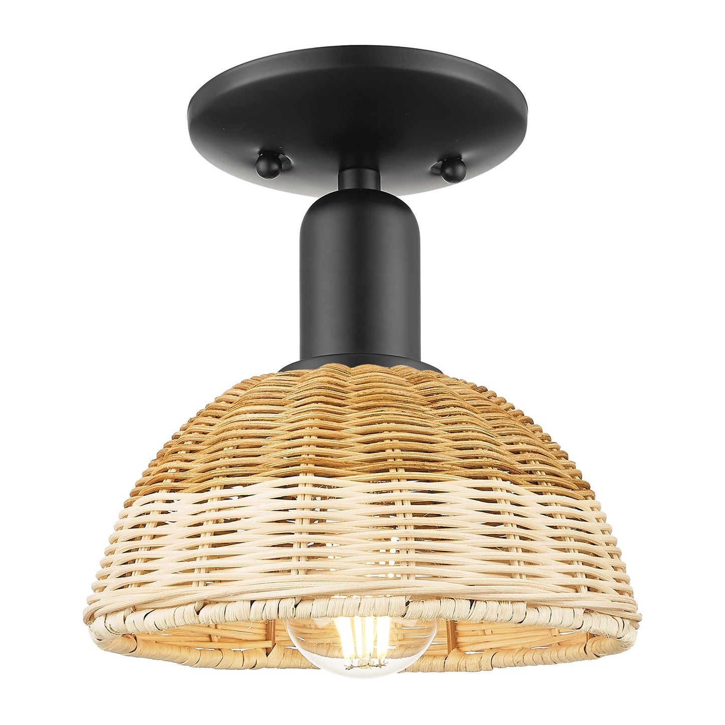 Innovations Natural Ballston Dome 7.5in 1-Light Semi-Flush Mount | Farmhouse Matte Black Steel and Natural Fiber Basketweave | Model 716-1C-BK-NBD2-75-NAT