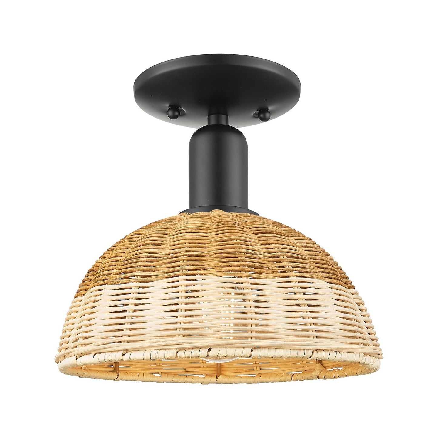 Innovations Ballston Dome 9in 1-Light Semi-Flush Mount | Farmhouse Matte Black and Natural Fiber | Entryway & Hallway | 9 x 9 | Model 716-1C-BK-NBD2-9-NAT