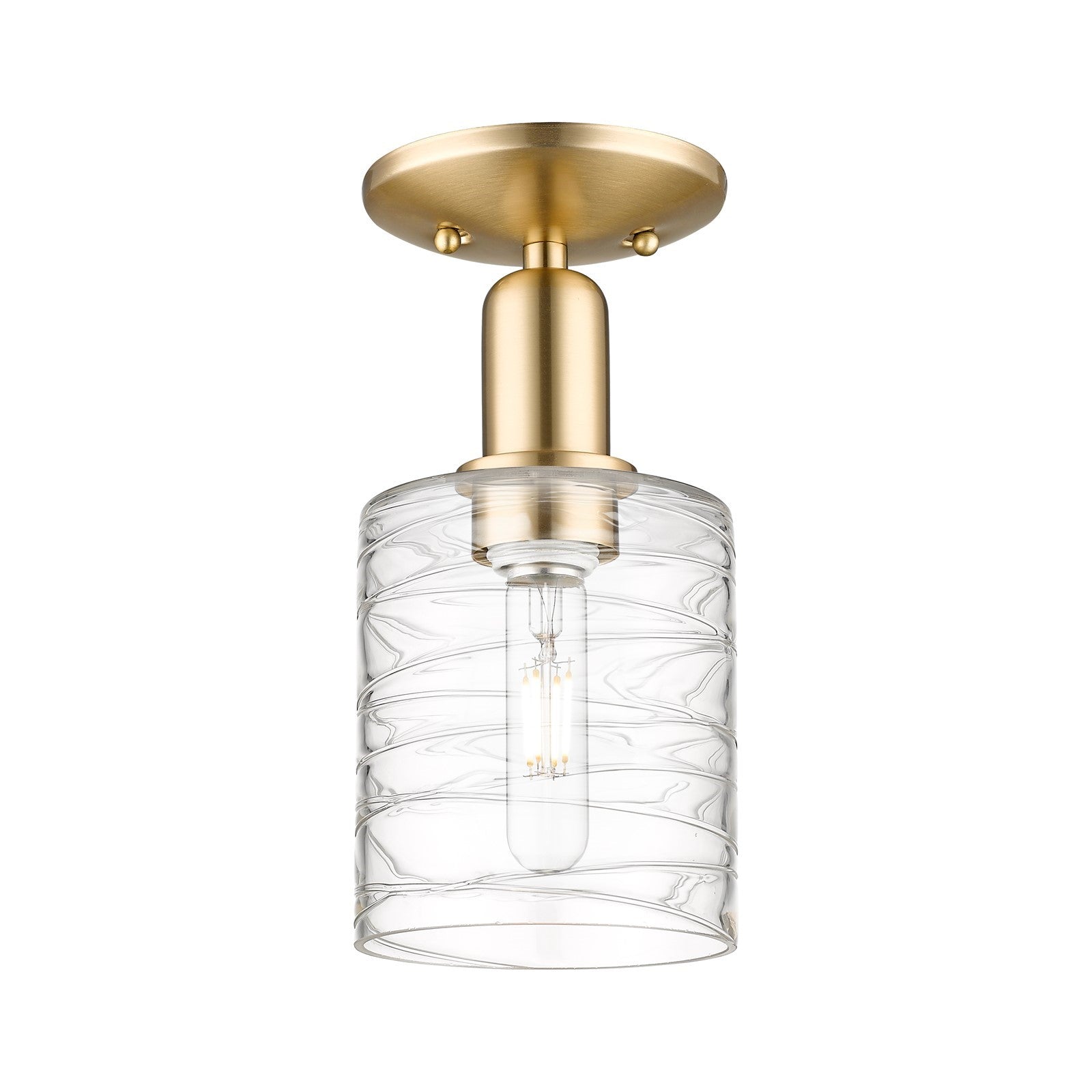 Innovations Cobbleskill 5in 1-Light Semi-Flush Mount | Industrial Champagne Bronze Steel and Deco Swirl Glass | Entryway & Hallway | Model 716-1C-CB-G1113