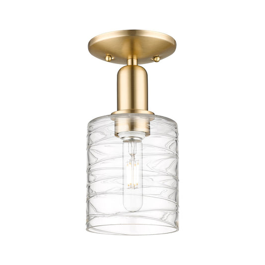 Innovations Cobbleskill 5in 1-Light Semi-Flush Mount | Industrial Champagne Bronze Steel and Deco Swirl Glass | Entryway & Hallway | Model 716-1C-CB-G1113