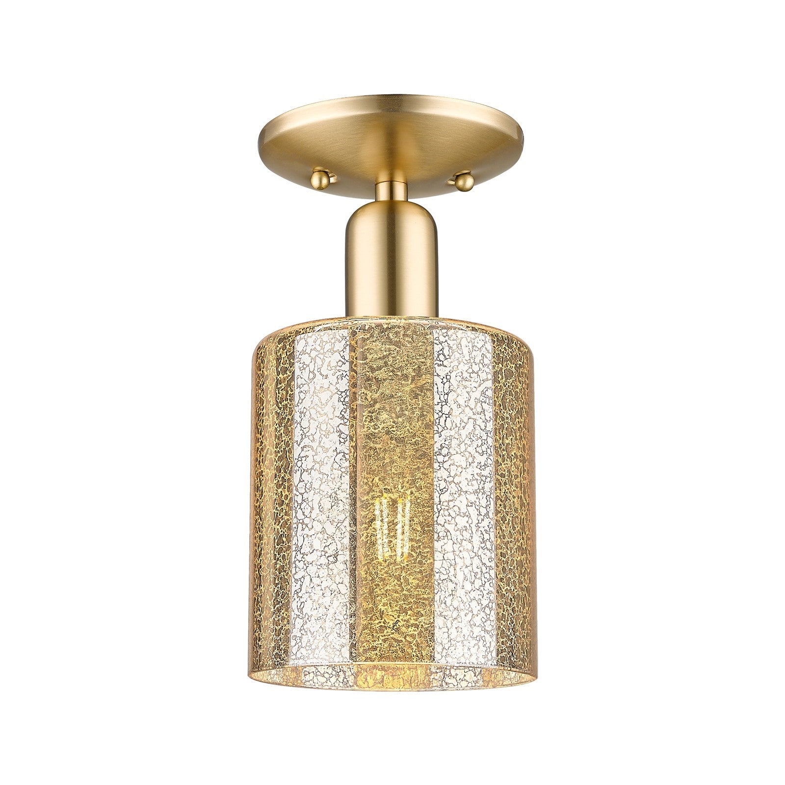 Innovations Cobbleskill 5in 1-Light Semi-Flush Mount | Industrial Champagne Bronze Steel and Mercury Glass Drum Shade | Entryway & | Model 716-1C-CB-G116