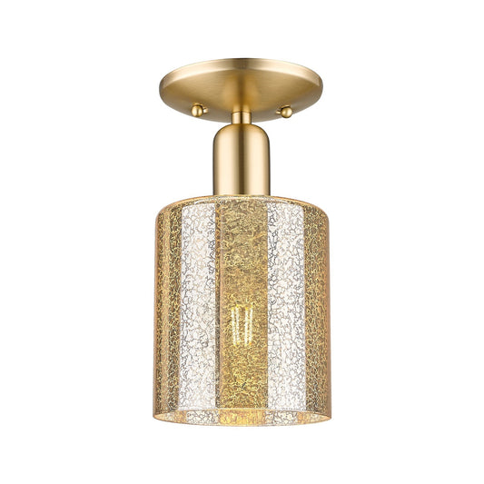 Innovations Cobbleskill 5in 1-Light Semi-Flush Mount | Industrial Champagne Bronze Steel and Mercury Glass Drum Shade | Entryway & | Model 716-1C-CB-G116