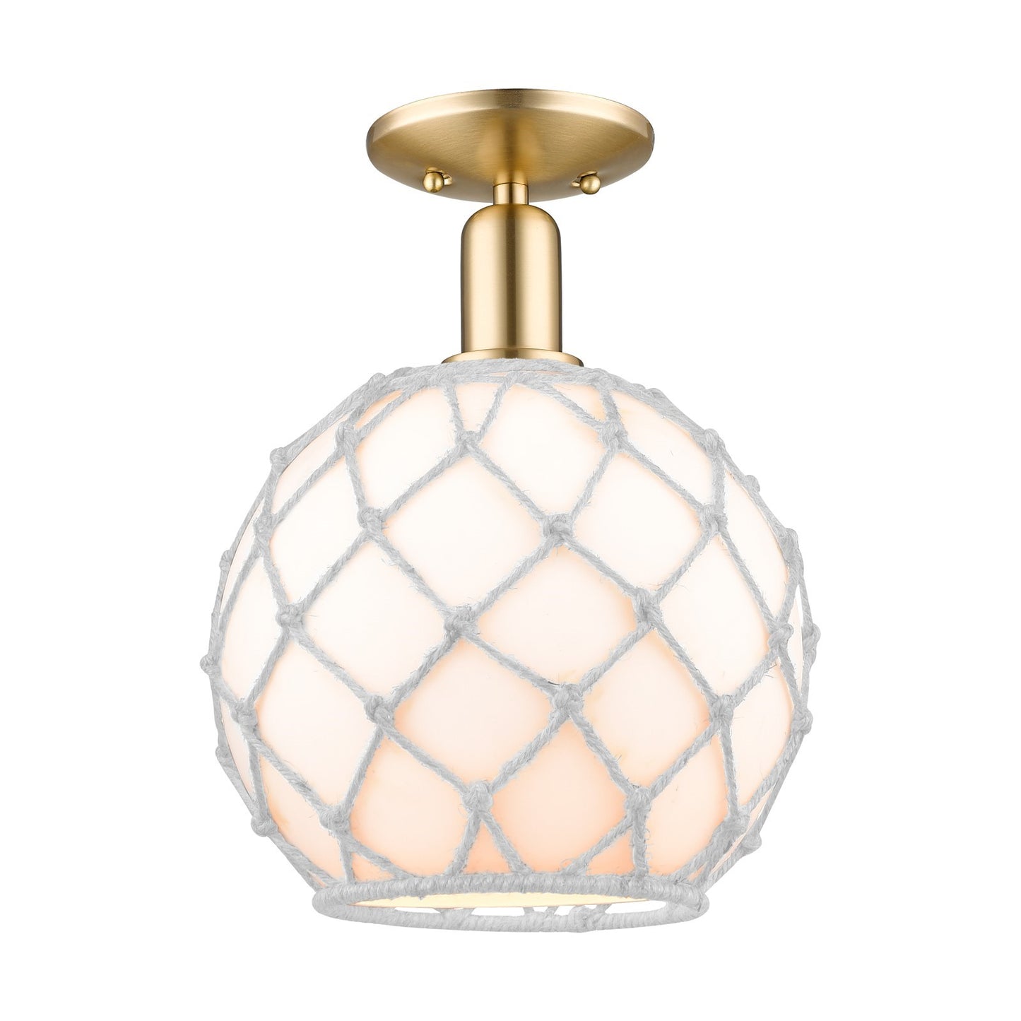 Innovations Farmhouse Rope 10in 1-Light Semi-Flush | Industrial Champagne Bronze Steel and White Glass with Rope Shade | Model 716-1C-CB-G121-10RW