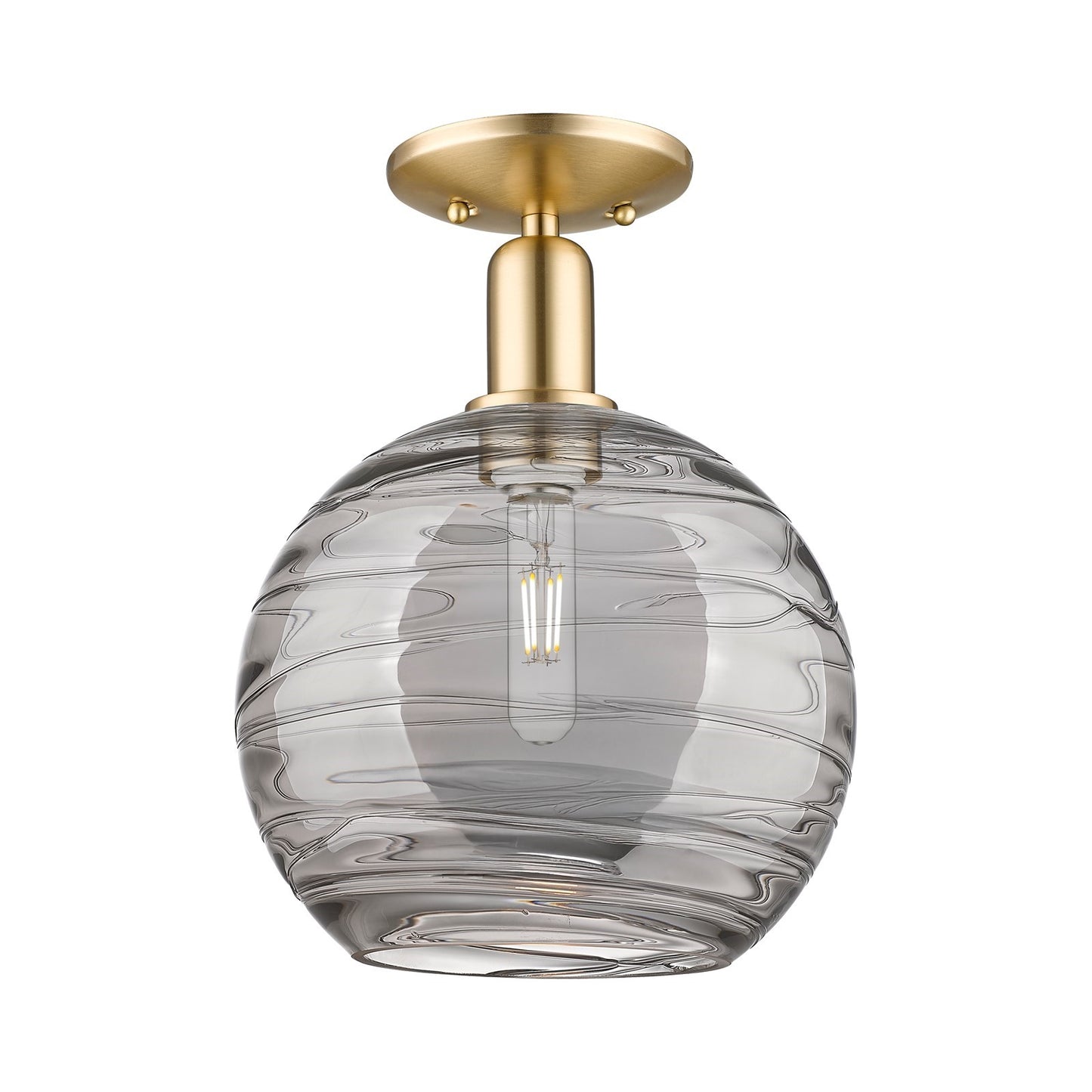 Innovations Athens Deco Swirl 10in 1-Light Semi-Flush Mount | Industrial Champagne Bronze Steel and Light Smoke Glass | Model 716-1C-CB-G1213-10SM