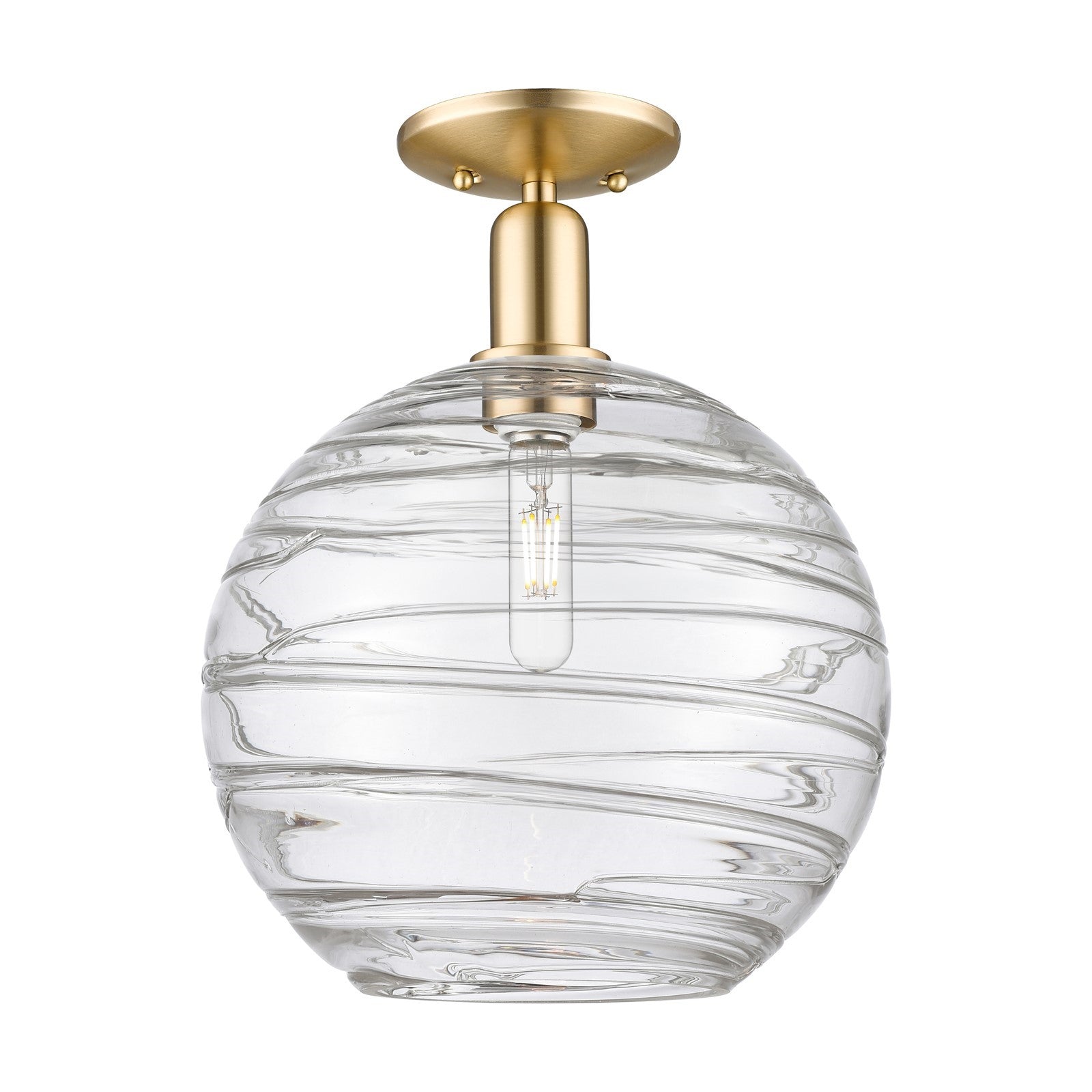 Innovations Athens Deco Swirl 12in 1-Light Semi-Flush Mount | Industrial Champagne Bronze Steel and Clear Deco Swirl Glass | Model 716-1C-CB-G1213-12CL