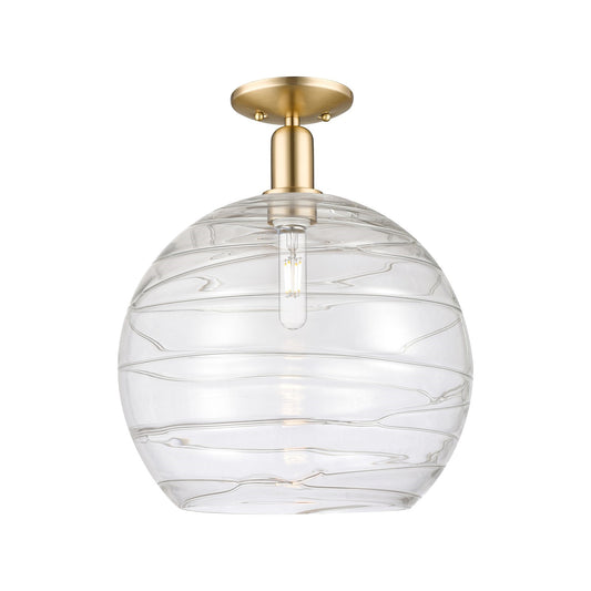 Innovations Athens Deco Swirl 14in 1-Light Semi-Flush Mount | Industrial Champagne Bronze Steel and Clear Deco Swirl Glass | Model 716-1C-CB-G1213-14CL