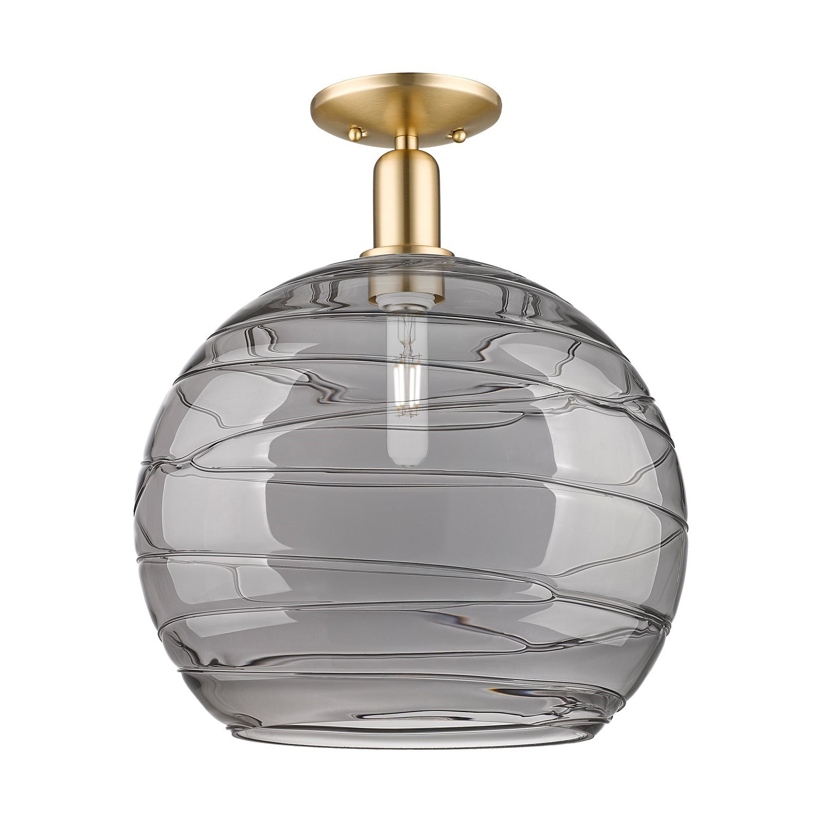 Innovations Athens Deco Swirl 14in 1-Light Semi-Flush Mount | Industrial Champagne Bronze Steel and Light Smoke Glass | Model 716-1C-CB-G1213-14SM