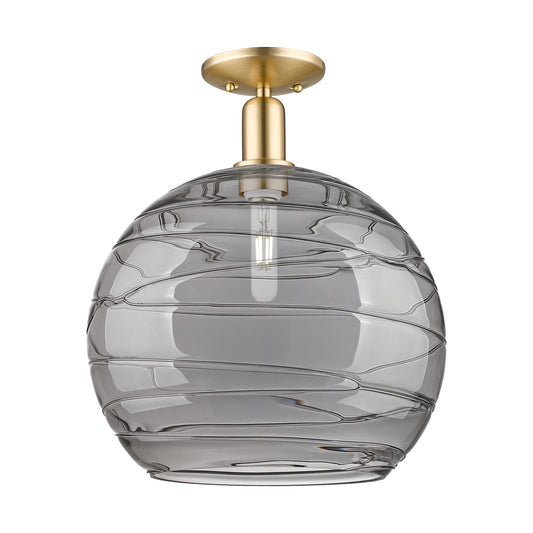 Innovations Athens Deco Swirl 14in 1-Light Semi-Flush Mount | Industrial Champagne Bronze Steel and Light Smoke Glass | Model 716-1C-CB-G1213-14SM
