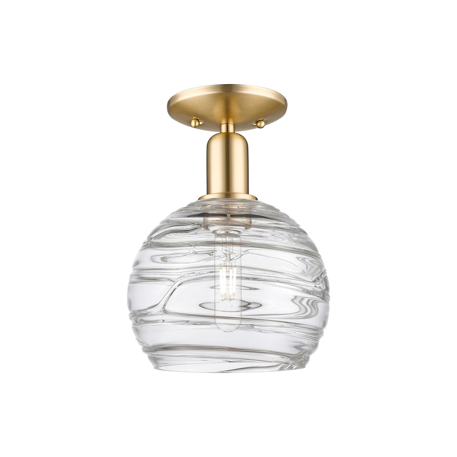 Innovations Athens Deco Swirl 8in 1-Light Semi-Flush | Industrial Champagne Bronze Steel and Clear Deco Swirl Glass | Entryway | Model 716-1C-CB-G1213-8CL