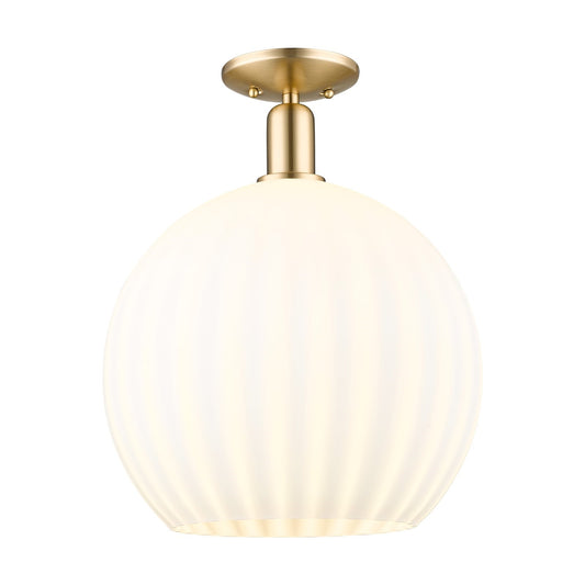 Innovations Lighting Arcadia 14in 1-Light Semi-Flush Mount | Industrial Champagne Bronze Steel and White Venetian Glass | Model 716-1C-CB-G1217-14WV