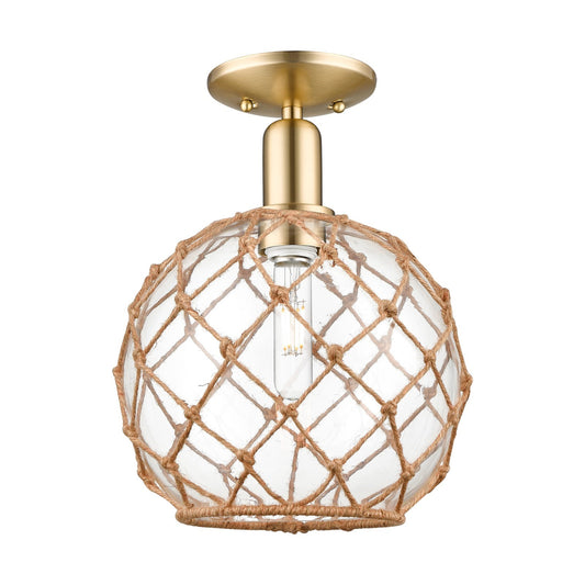 Innovations Farmhouse Rope 10in 1-Light Semi-Flush | Industrial Champagne Bronze Steel and Clear Glass with Brown Rope Shade | Model 716-1C-CB-G122-10RB