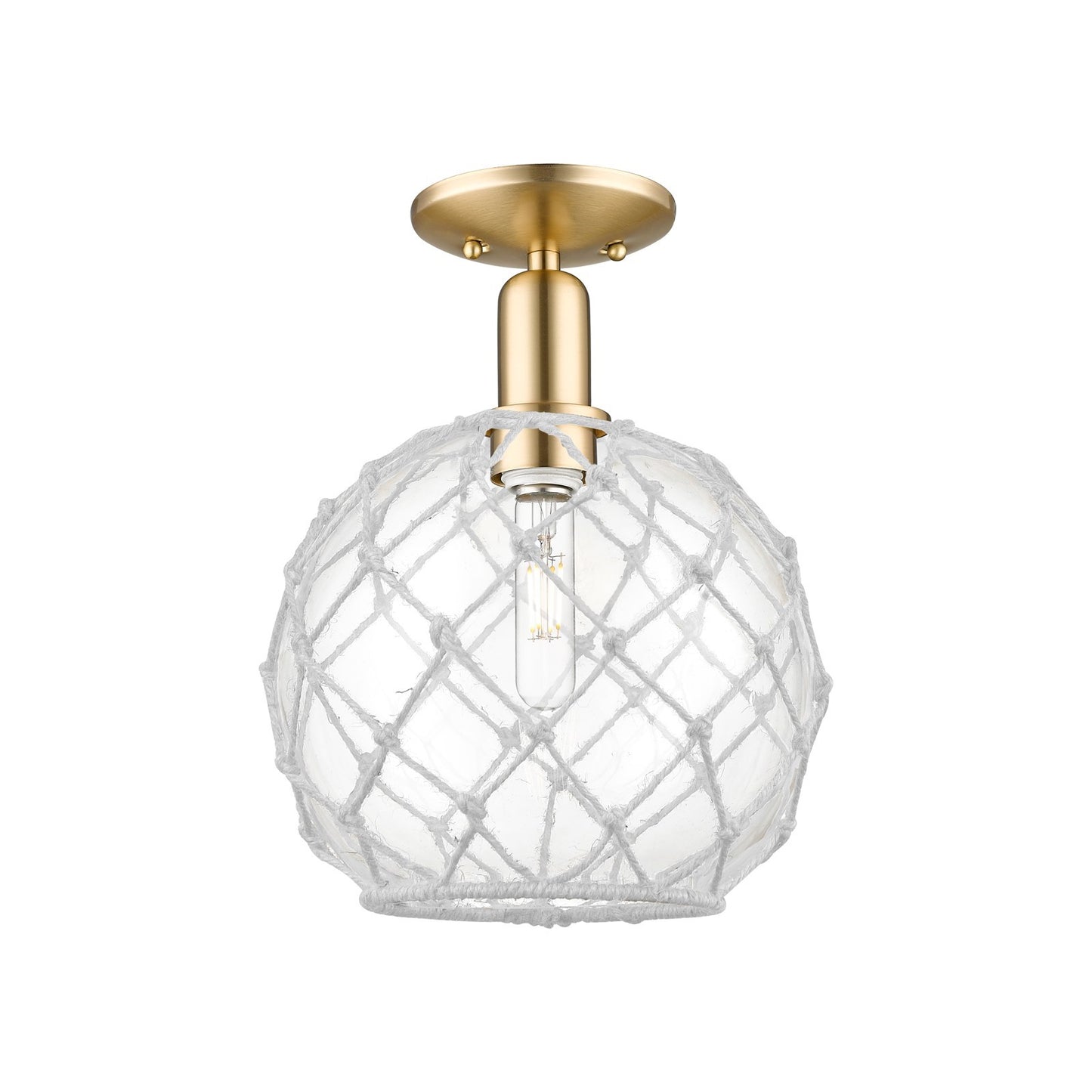 Innovations Farmhouse Rope 10in 1-Light Semi-Flush Mount | Industrial Champagne Bronze Steel and Clear Glass with White Rope | Model 716-1C-CB-G122-10RW