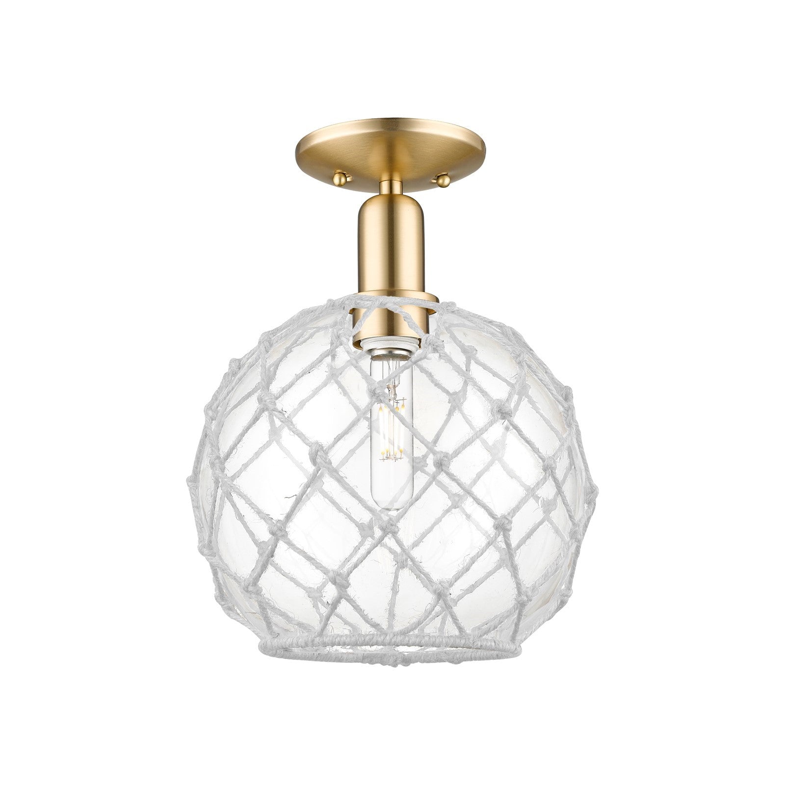 Innovations Farmhouse Rope 10in 1-Light Semi-Flush Mount | Industrial Champagne Bronze Steel and Clear Glass with White Rope | Model 716-1C-CB-G122-10RW