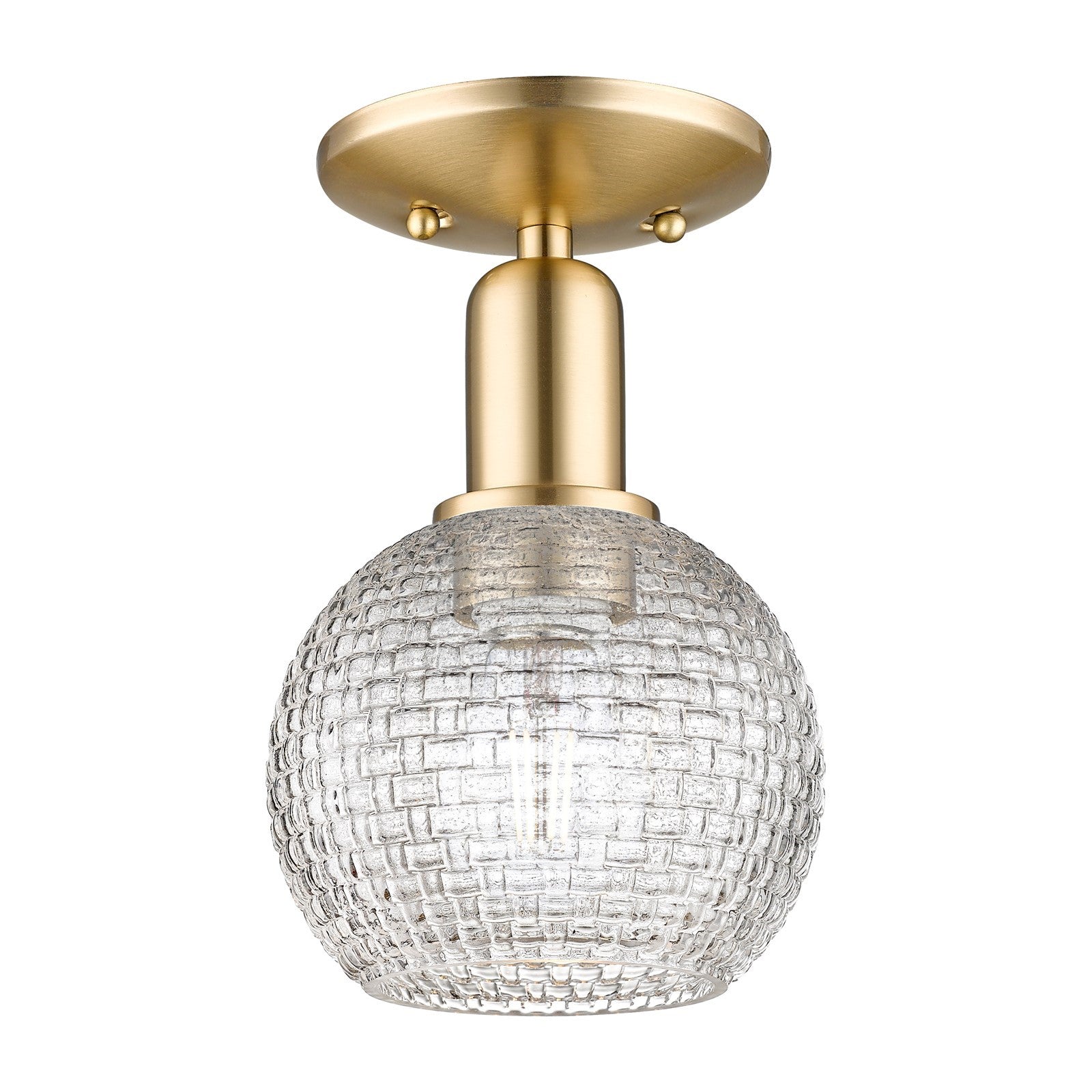 Innovations Athens 6in 1-Light Semi-Flush Mount | Industrial Champagne Bronze Steel and Clear Basket Weave Glass | Entryway & | Model 716-1C-CB-G122C-6CL