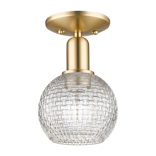 Innovations Athens 6in 1-Light Semi-Flush Mount | Industrial Champagne Bronze Steel and Clear Basket Weave Glass | Entryway & | Model 716-1C-CB-G122C-6CL