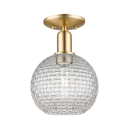 Innovations Athens 8in 1-Light Semi-Flush Mount | Industrial Champagne Bronze Steel and Clear Basket Weave Glass | Entryway & | Model 716-1C-CB-G122C-8CL