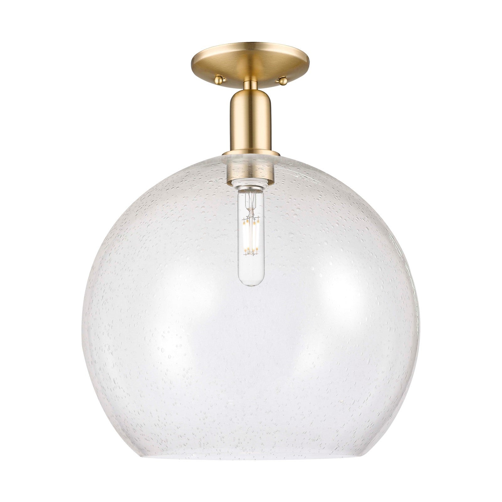 Innovations Athens 14in 1-Light Semi-Flush Mount | Industrial Champagne Bronze Steel and Seedy Glass Globe | Entryway & Hallway | Model 716-1C-CB-G124-14
