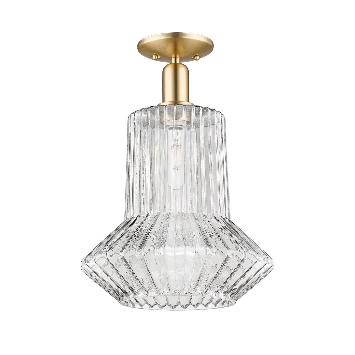 Innovations Springwater 12in 1-Light Semi-Flush Mount | Industrial Champagne Bronze Steel and Clear Fluted Glass | Entryway & | Model 716-1C-CB-G212