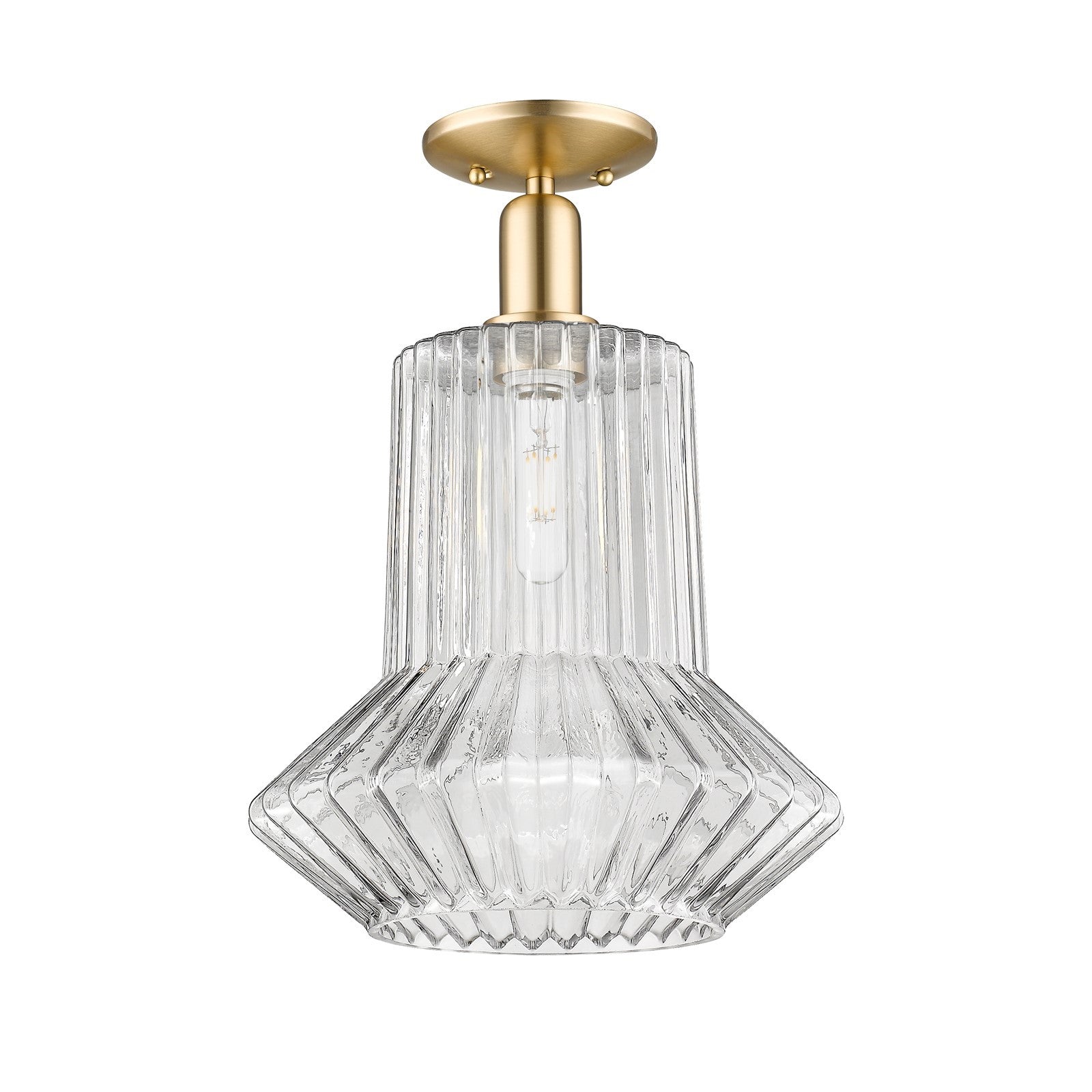 Innovations Springwater 12in 1-Light Semi-Flush Mount | Industrial Champagne Bronze Steel and Clear Fluted Glass | Entryway & | Model 716-1C-CB-G212