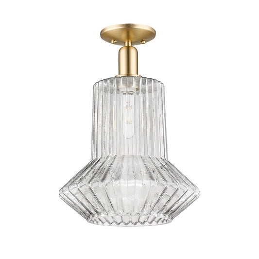 Innovations Springwater 12in 1-Light Semi-Flush Mount | Industrial Champagne Bronze Steel and Clear Fluted Glass | Entryway & | Model 716-1C-CB-G212