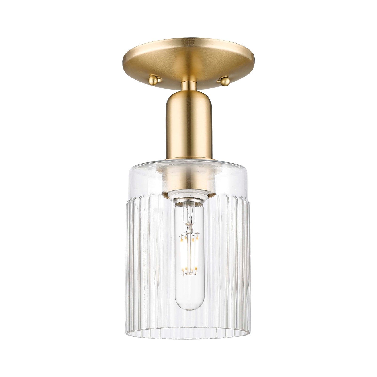 Innovations Hadley 1-Light 4.5in Semi-Flush Mount | Industrial Champagne Bronze Steel and Clear Ribbed Glass | Hallway & Entryway | Model 716-1C-CB-G342