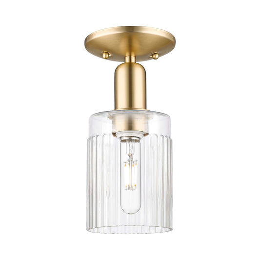 Innovations Hadley 1-Light 4.5in Semi-Flush Mount | Industrial Champagne Bronze Steel and Clear Ribbed Glass | Hallway & Entryway | Model 716-1C-CB-G342