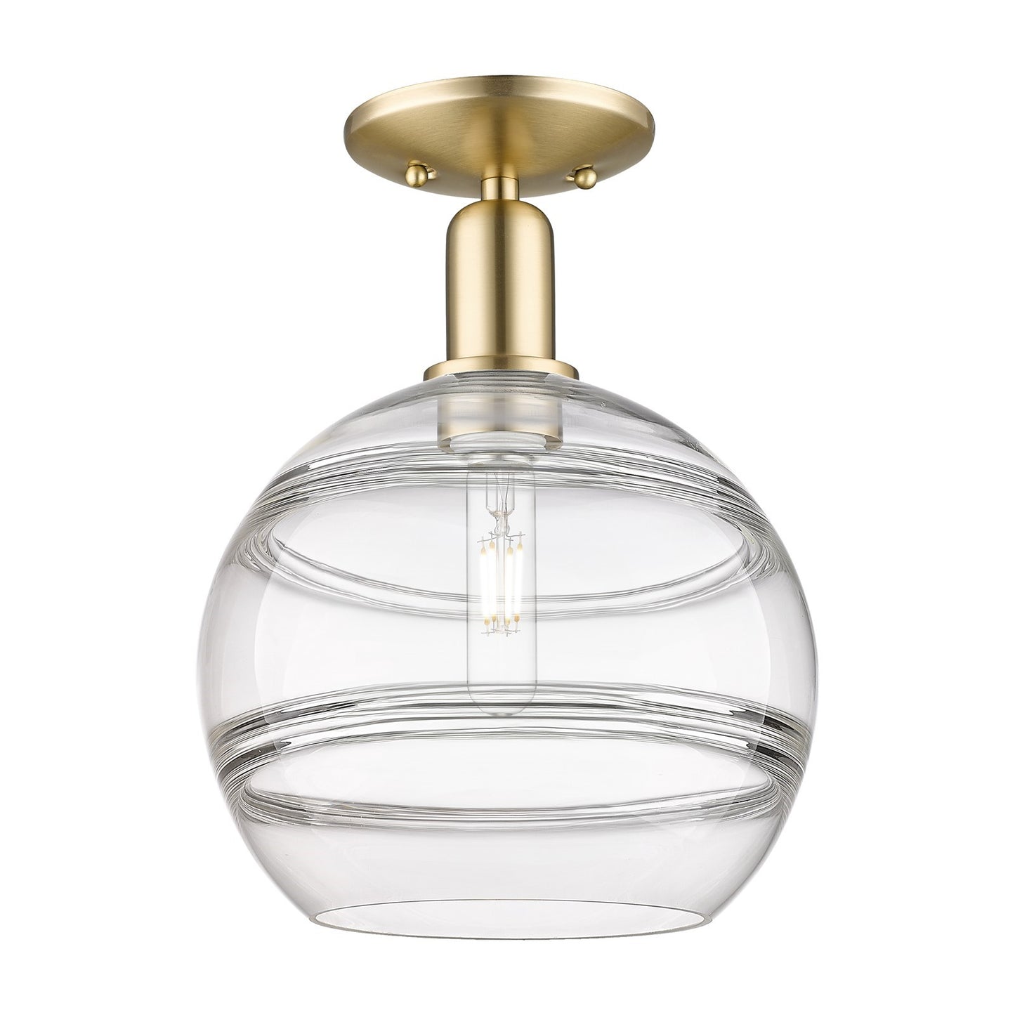 Innovations Rochester 10in 1-Light Semi-Flush Mount | Industrial Champagne Bronze Steel and Clear Glass | Entryway & Hallway | Model 716-1C-CB-G556-10CL