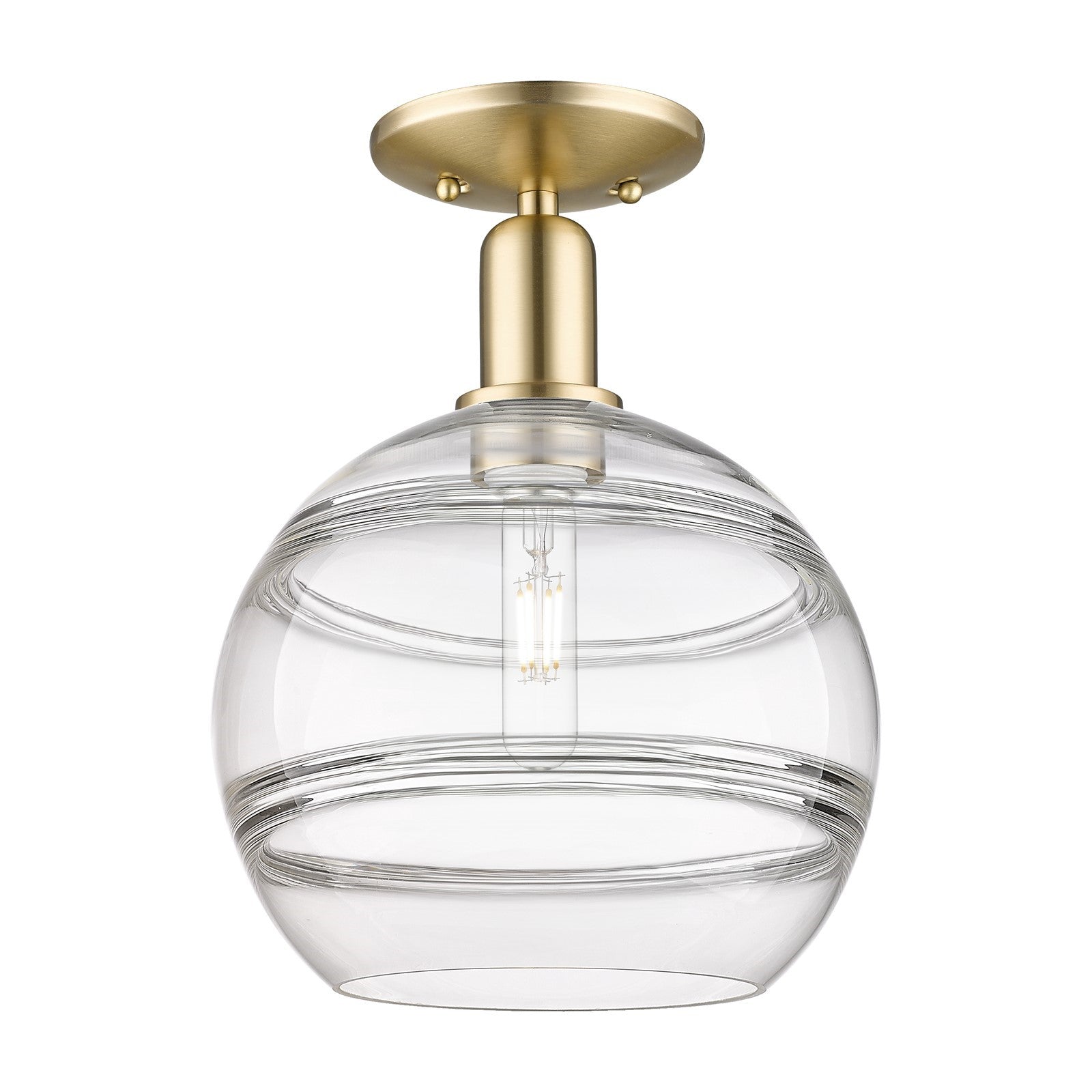 Innovations Rochester 10in 1-Light Semi-Flush Mount | Industrial Champagne Bronze Steel and Clear Glass | Entryway & Hallway | Model 716-1C-CB-G556-10CL