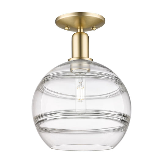 Innovations Rochester 10in 1-Light Semi-Flush Mount | Industrial Champagne Bronze Steel and Clear Glass | Entryway & Hallway | Model 716-1C-CB-G556-10CL