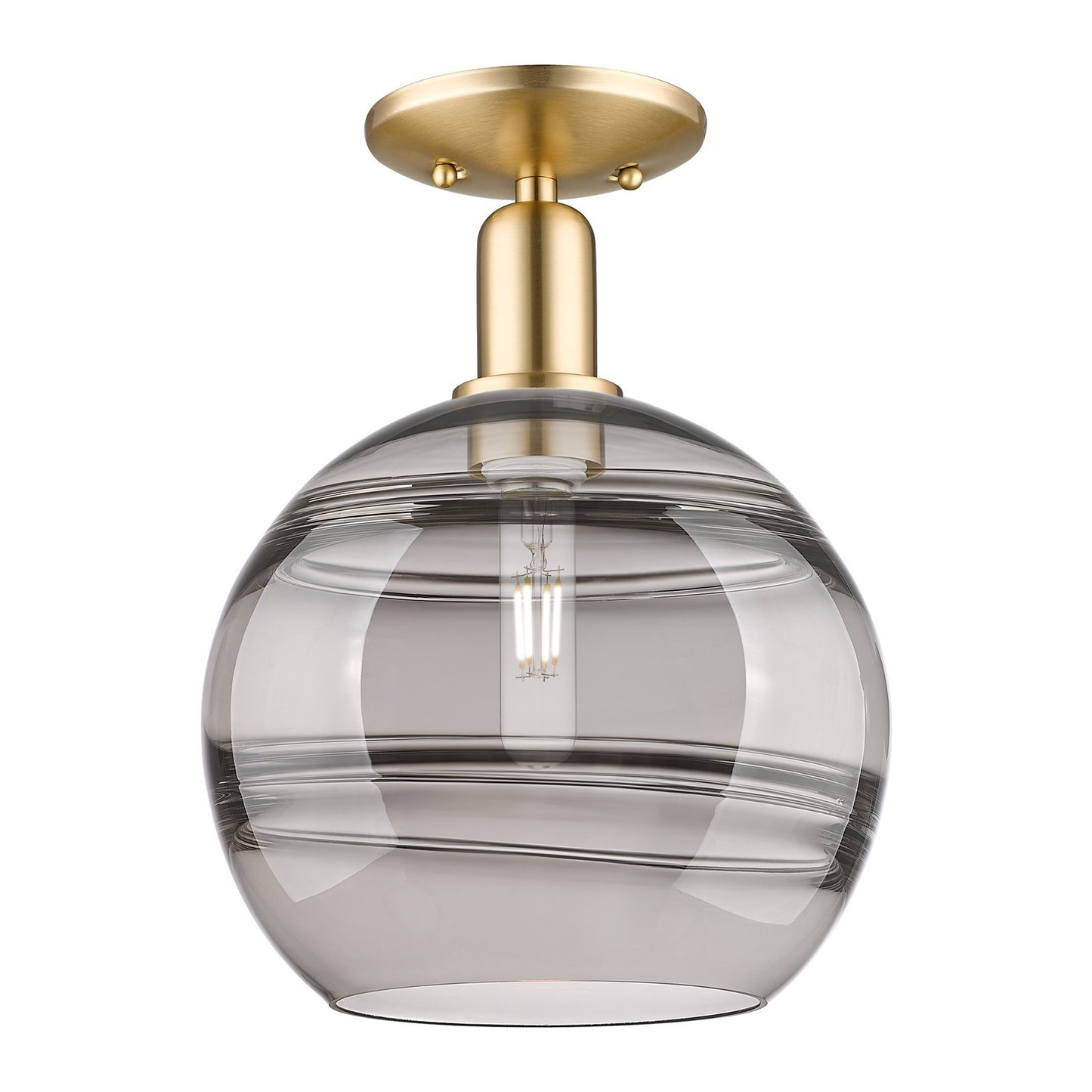 Innovations Rochester 10in 1-Light Semi-Flush Mount | Industrial Champagne Bronze Steel and Cast Brass with Light Smoke Glass | Model 716-1C-CB-G556-10SM