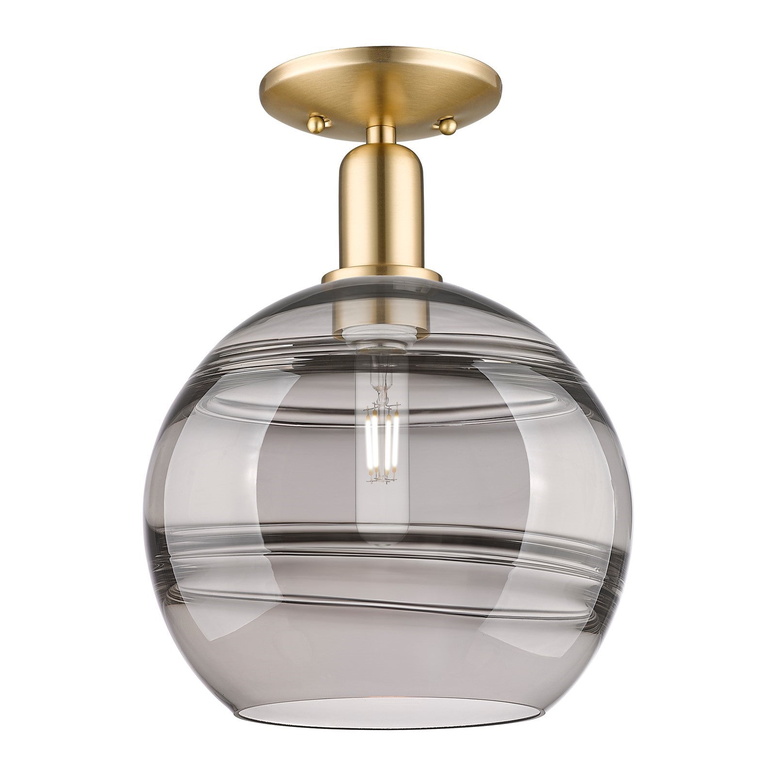 Innovations Rochester 10in 1-Light Semi-Flush Mount | Industrial Champagne Bronze Steel and Cast Brass with Light Smoke Glass | Model 716-1C-CB-G556-10SM
