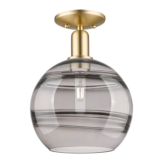Innovations Rochester 10in 1-Light Semi-Flush Mount | Industrial Champagne Bronze Steel and Cast Brass with Light Smoke Glass | Model 716-1C-CB-G556-10SM