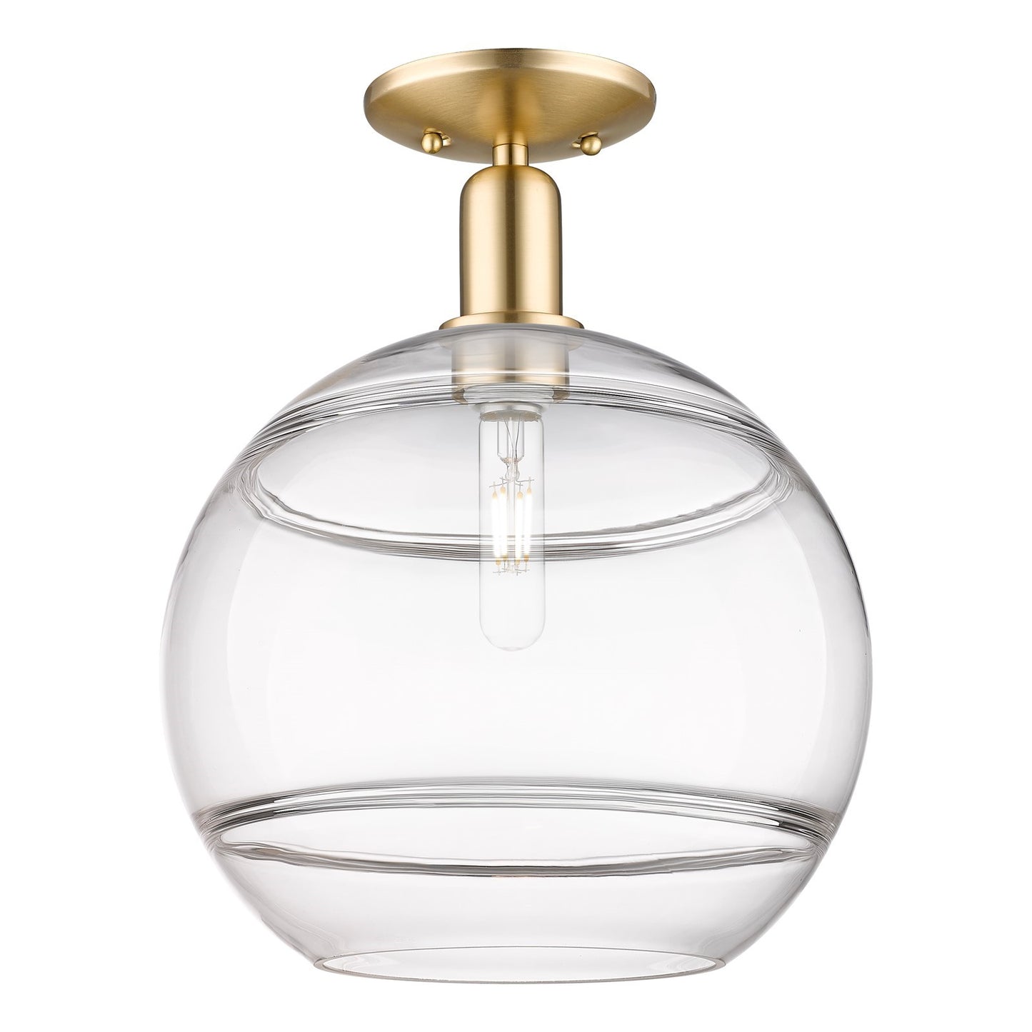 Innovations Rochester 12in 1-Light Semi-Flush Mount | Industrial Champagne Bronze Steel and Clear Glass | Entryway & Hallway | Model 716-1C-CB-G556-12CL