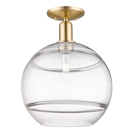 Innovations Rochester 12in 1-Light Semi-Flush Mount | Industrial Champagne Bronze Steel and Clear Glass | Entryway & Hallway | Model 716-1C-CB-G556-12CL