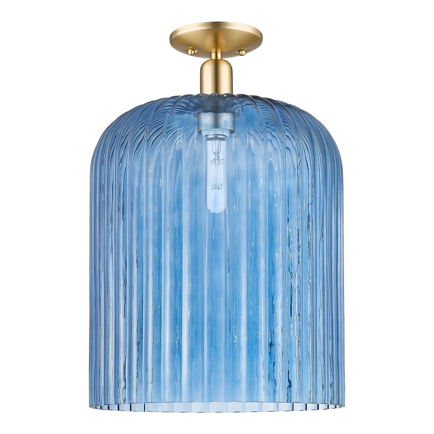 Innovations Bridal Veil 12in 1-Light Semi-Flush Mount | Industrial Champagne Bronze Steel and Blue Ribbed Glass | Entryway & | Model 716-1C-CB-G559-12BL