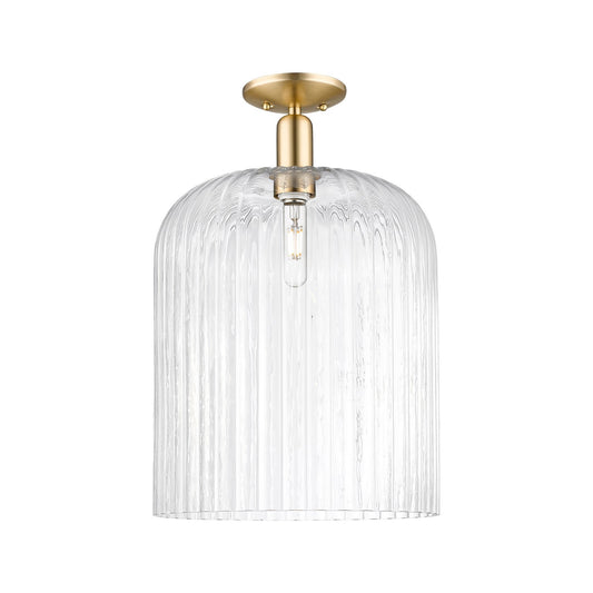 Innovations Bridal Veil 12in 1-Light Semi-Flush Mount | Industrial Champagne Bronze Steel and Clear Ribbed Glass | Entryway & | Model 716-1C-CB-G559-12CL