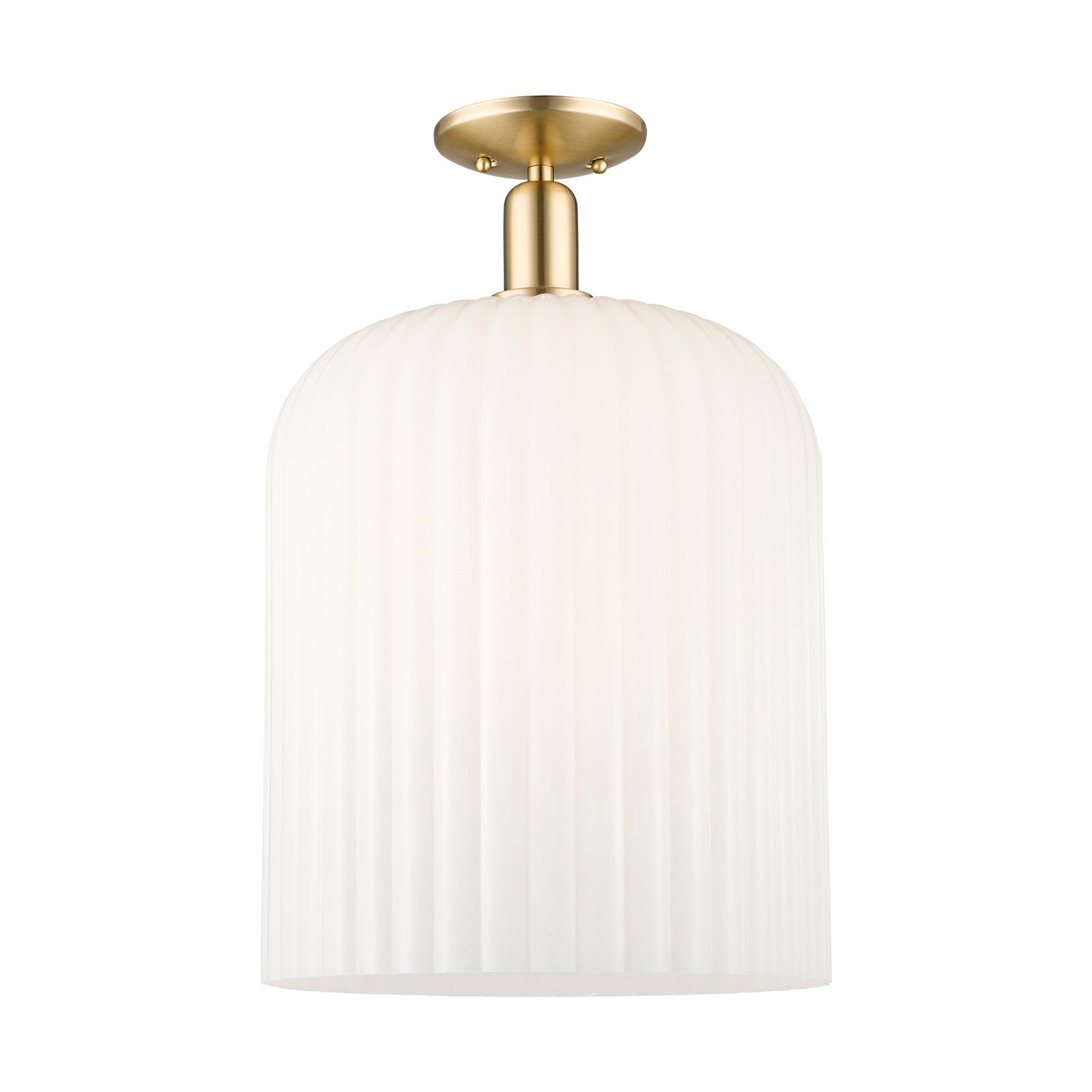 Innovations Bridal Veil 12in 1-Light Semi-Flush Mount | Industrial Champagne Bronze Steel and Gloss White Ribbed Glass Shade | Model 716-1C-CB-G559-12GWH