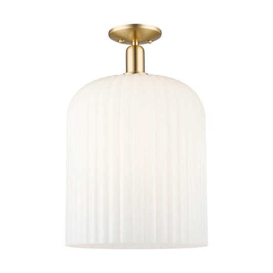 Innovations Bridal Veil 12in 1-Light Semi-Flush Mount | Industrial Champagne Bronze Steel and Gloss White Ribbed Glass Shade | Model 716-1C-CB-G559-12GWH