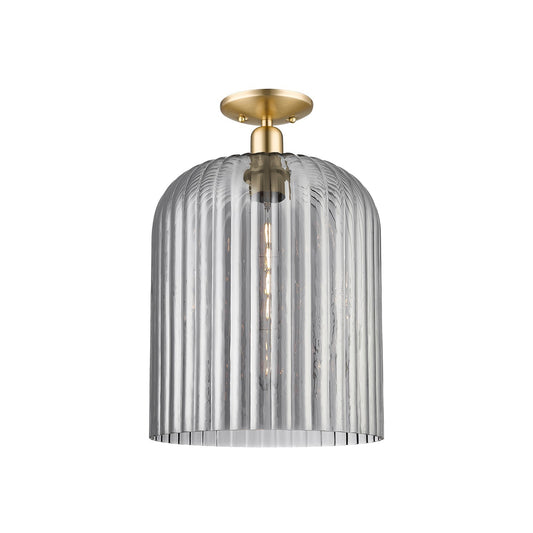 Innovations Bridal Veil 12in 1-Light Semi-Flush Mount | Industrial Champagne Bronze Steel and Light Smoke Ribbed Glass | Model 716-1C-CB-G559-12SM