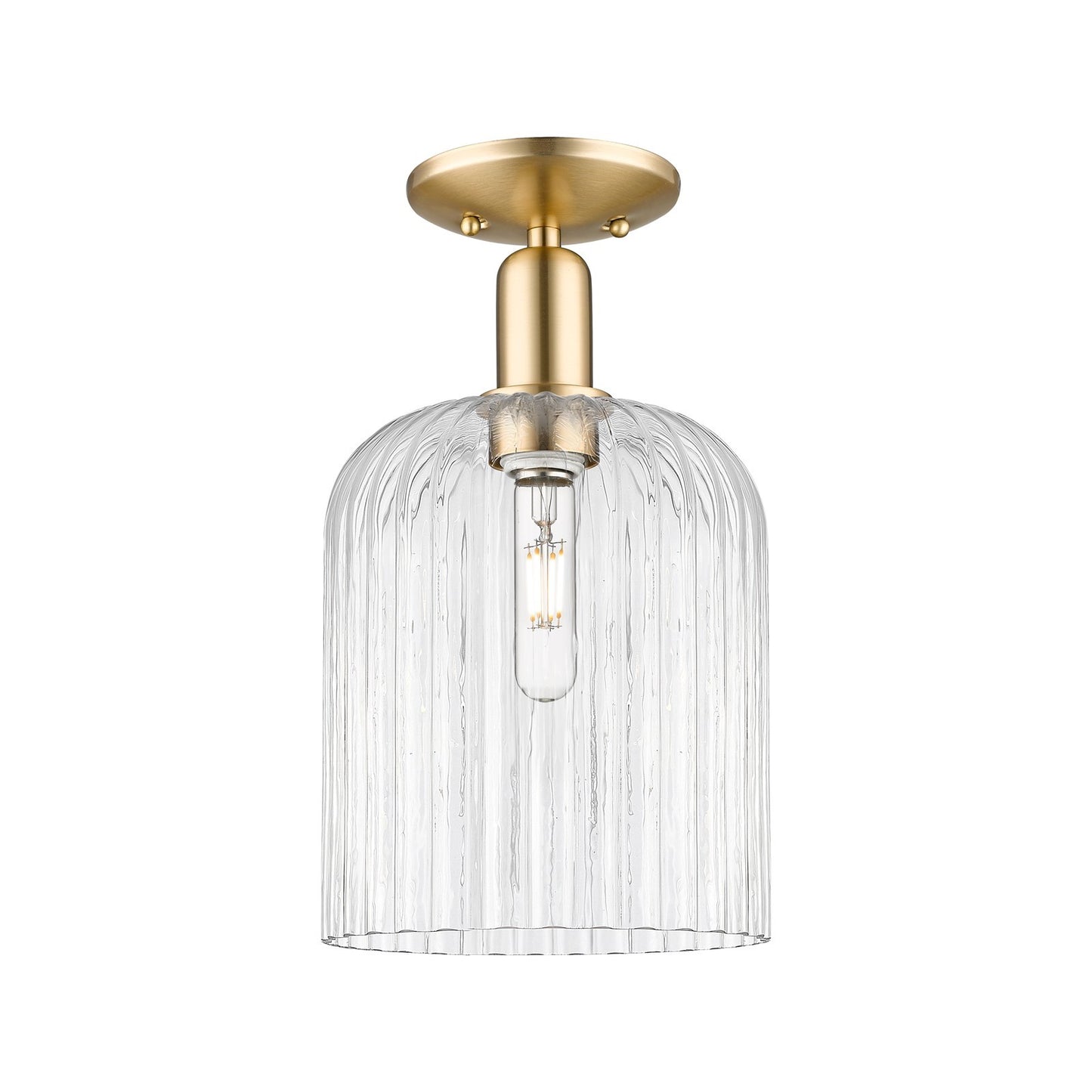 Innovations Bridal Veil 8in 1-Light Semi-Flush Mount | Industrial Champagne Bronze Steel and Clear Ribbed Glass | Entryway & | Model 716-1C-CB-G559-8CL