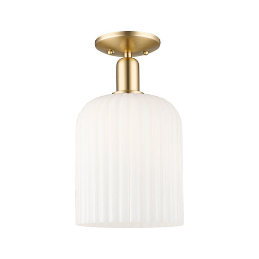 Innovations Bridal Veil 8in 1-Light Semi-Flush Mount | Industrial Champagne Bronze Steel and Gloss White Ribbed Glass | Model 716-1C-CB-G559-8GWH