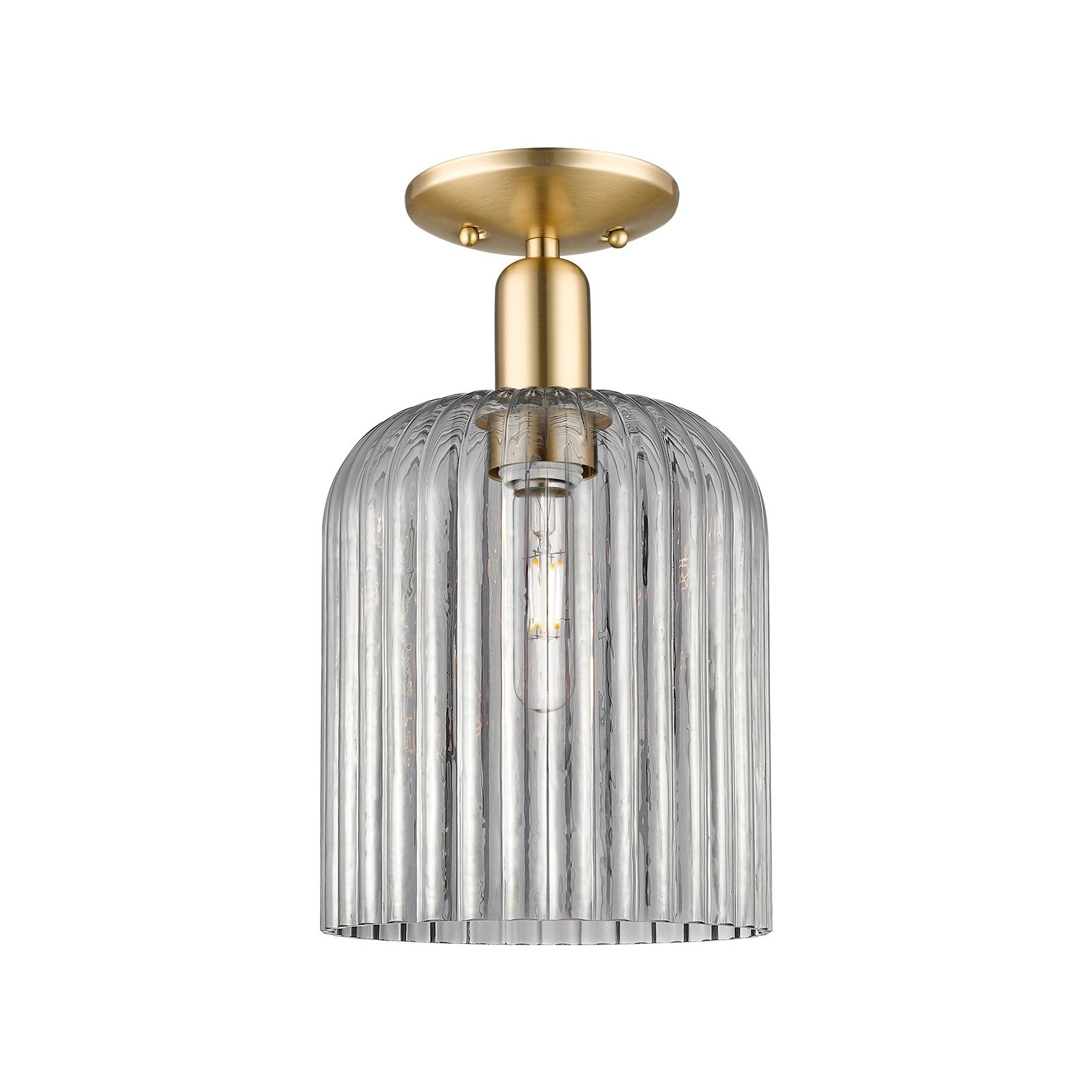Innovations Bridal Veil 8in 1-Light Semi-Flush Mount | Industrial Champagne Bronze Steel and Light Smoke Ribbed Glass | Model 716-1C-CB-G559-8SM