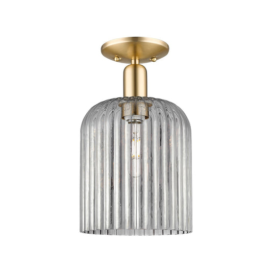Innovations Bridal Veil 8in 1-Light Semi-Flush Mount | Industrial Champagne Bronze Steel and Light Smoke Ribbed Glass | Model 716-1C-CB-G559-8SM