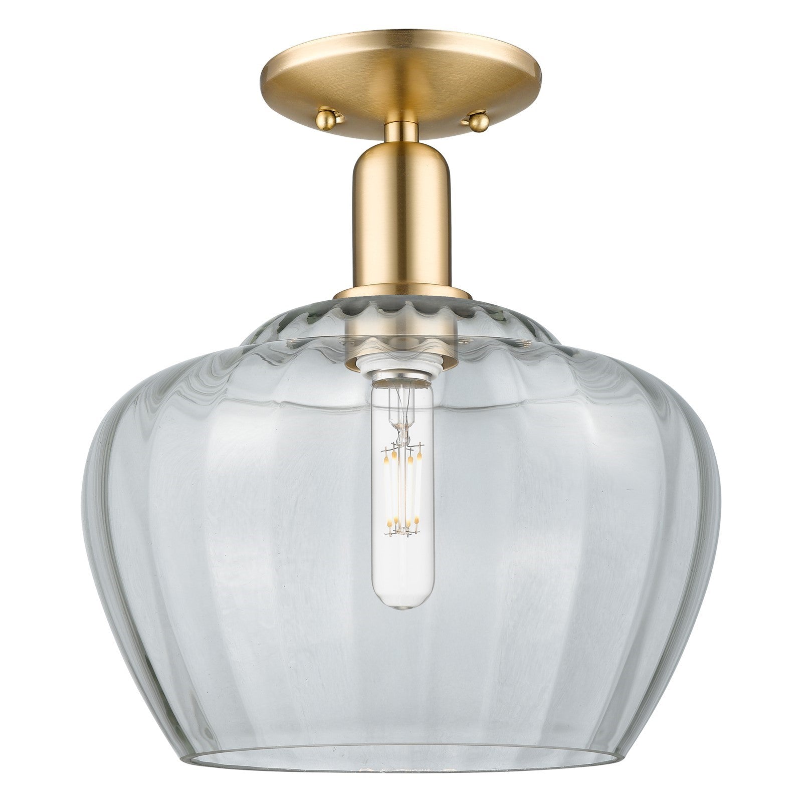 Innovations Fenton 11in 1-Light Semi-Flush Mount | Industrial Champagne Bronze Steel and Clear Ribbed Glass | Entryway & Hallway | Model 716-1C-CB-G92-L