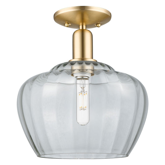 Innovations Fenton 11in 1-Light Semi-Flush Mount | Industrial Champagne Bronze Steel and Clear Ribbed Glass | Entryway & Hallway | Model 716-1C-CB-G92-L
