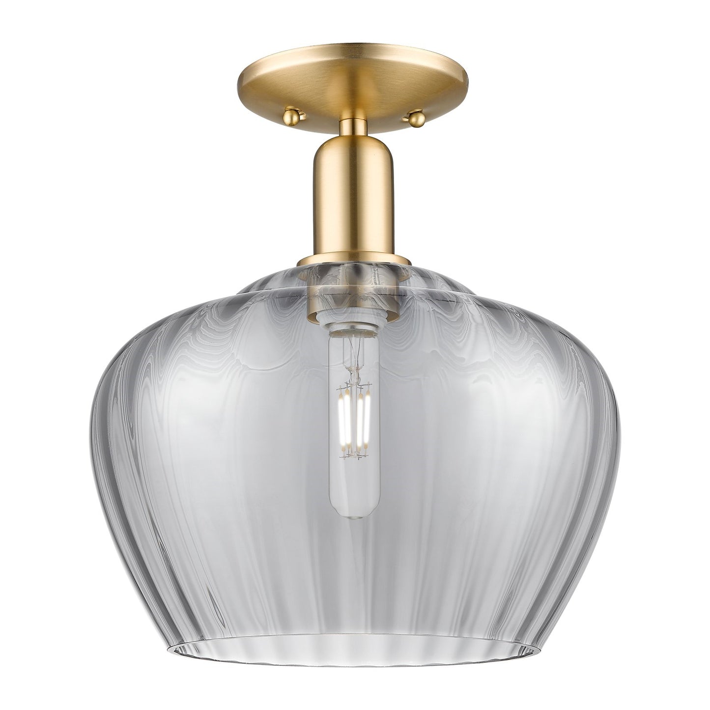 Innovations Fenton 11in 1-Light Semi-Flush Mount | Industrial Champagne Bronze Steel and Light Smoke Ribbed Glass | Kitchen & | Model 716-1C-CB-G93-L