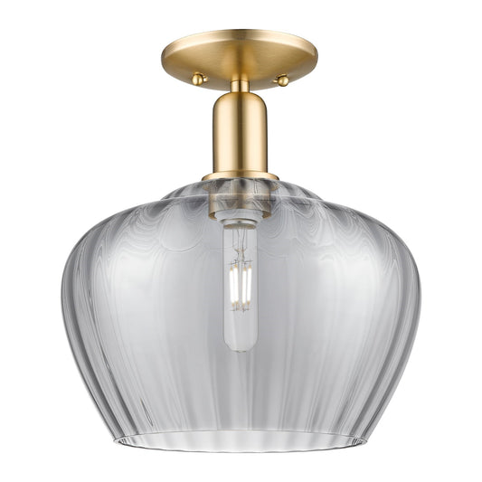 Innovations Fenton 11in 1-Light Semi-Flush Mount | Industrial Champagne Bronze Steel and Light Smoke Ribbed Glass | Kitchen & | Model 716-1C-CB-G93-L